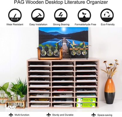Wooden Mail Sorter and Literature Organizer with 27 Compartments for Classroom, Office, and Home Use - Retro White Finish