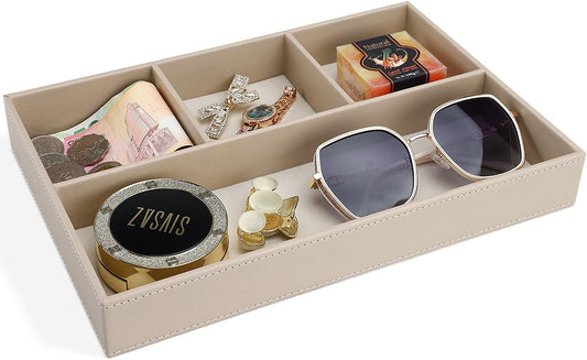 PU Leather Valet Tray, Stackable Jewelry Trays for Dresser, Drawer Nightstand Organizer Bedside Trays for Men Women, Entryway Desk Catchall Tray for Trinket, Key, Purse, Watch, Cologne, Beige