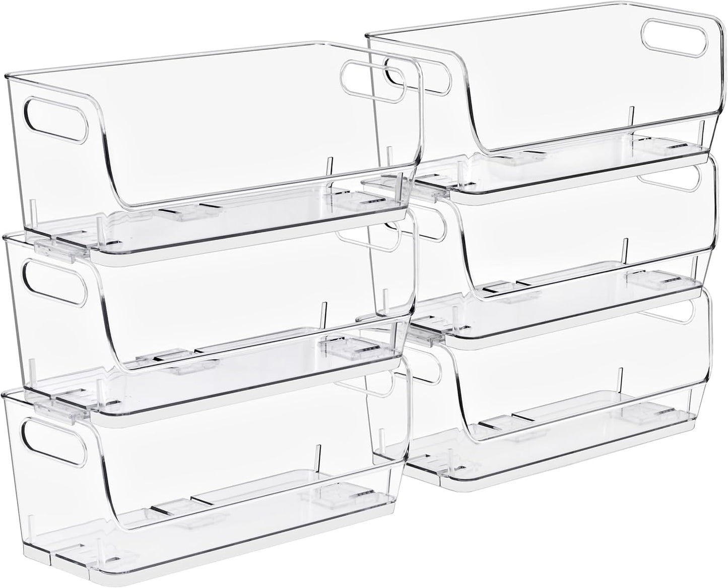 Stackable Storage Bins Open Front, Clear Stackable Storage Bins, Pantry Bins for Storage and Organization, Acrylic Stackable Bins for Kitchen, Clear Pantry Organizer Bins (Small Narrow 6 Pack)