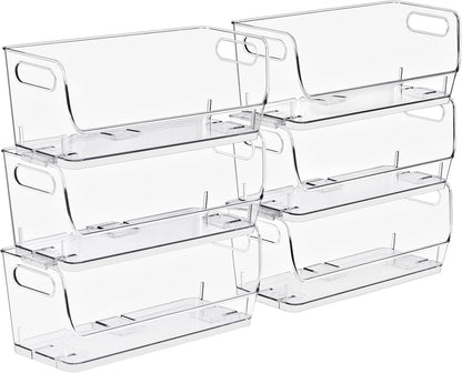 Stackable Storage Bins Open Front, Clear Stackable Storage Bins, Pantry Bins for Storage and Organization, Acrylic Stackable Bins for Kitchen, Clear Pantry Organizer Bins (Small Narrow 6 Pack)