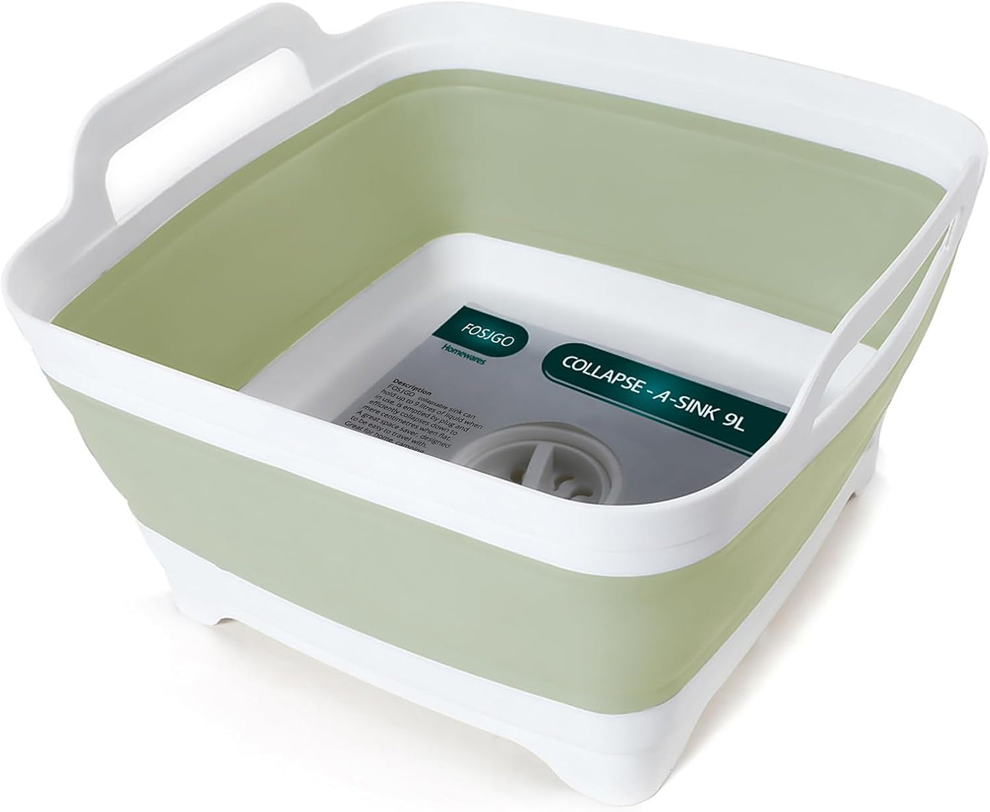 Collapsible Dish Basin with Drain Plug, Foldable Sink, 2.4 Gal (9L) | Space-Saving Wash Basin for Kitchen, Baby Bottles, Vegetable Washing, Camping, RV and Party Beverage Tubs