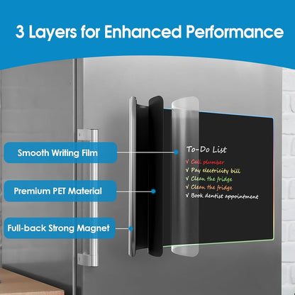 Magnetic Whiteboard for Fridge 12X8 Black 5 Pack | Strong Magnet, Dry Erase, Reusable, Easy Clean, Stain Resistant, Meal Planner, Grocery List, Family Notes, Kitchen Organizer