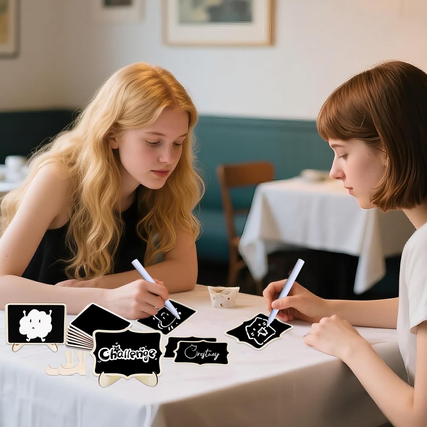 20PCS Mini Chalkboard Signs for Food Party Buffet Display Small Rectangle Chalkboards Blackboard with Stand for Tables W/1 Liquid Chalk,Wood Place Cards for Wedding,Birthday Party, Message Board Signs