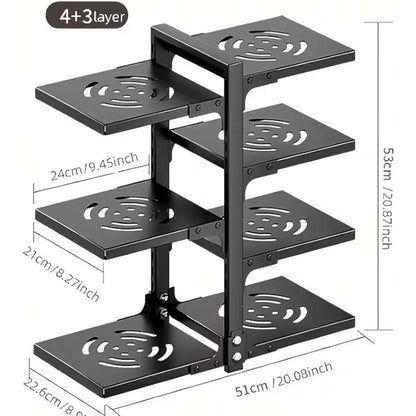 24 In. 7-Tier Black Standing Adjustable Pot and Pan Organizer, under Cabinet Heavy Duty Storage Rack Pot Rack