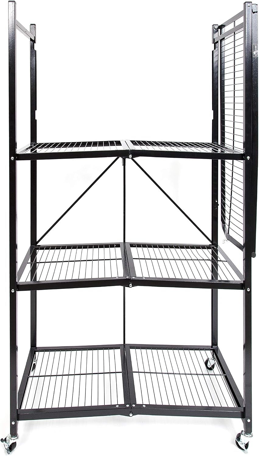 R5 4-Shelf Heavy-Duty Folding Storage Rack, Black – Large Foldable Metal Shelving Unit with Wheels for Garage, Pantry, Basement, Laundry Room or Warehouse