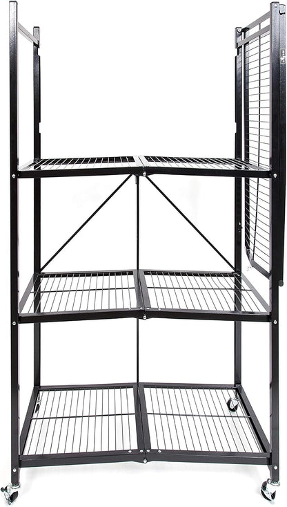 R5 4-Shelf Heavy-Duty Folding Storage Rack, Black – Large Foldable Metal Shelving Unit with Wheels for Garage, Pantry, Basement, Laundry Room or Warehouse