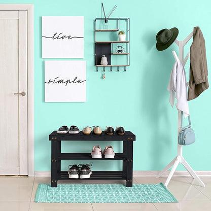 Bamboo 3 Tier Shoe Rack Bench, Premium Shoe Organizer or Entryway Bench, Perfect for Shoe Cubby, Entry Bench, Bathroom Bench, Entryway Organizer, Hallway or Living Room(Black)