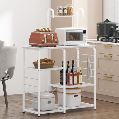 Microwave Stand Kitchen Cart, Microwave Cart Stand 35.4 Inches, Kitchen Utility Storage 3-Tierx4-Tier for Baker and Rack and Spice Rack Organizer Workstation Shelf,White