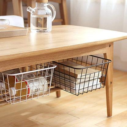 Wire Storage Freezer Baskets, Set of 2 - 13.4" Household Organizer Storage Bins with Handles for Kitchen Cabinets, Pantry, Office, and Bathroom Organization - White