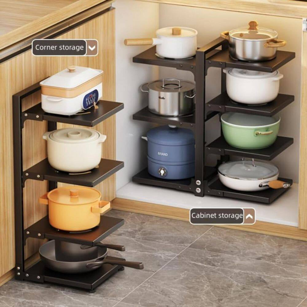 24 In. 7-Tier Black Standing Adjustable Pot and Pan Organizer, under Cabinet Heavy Duty Storage Rack Pot Rack