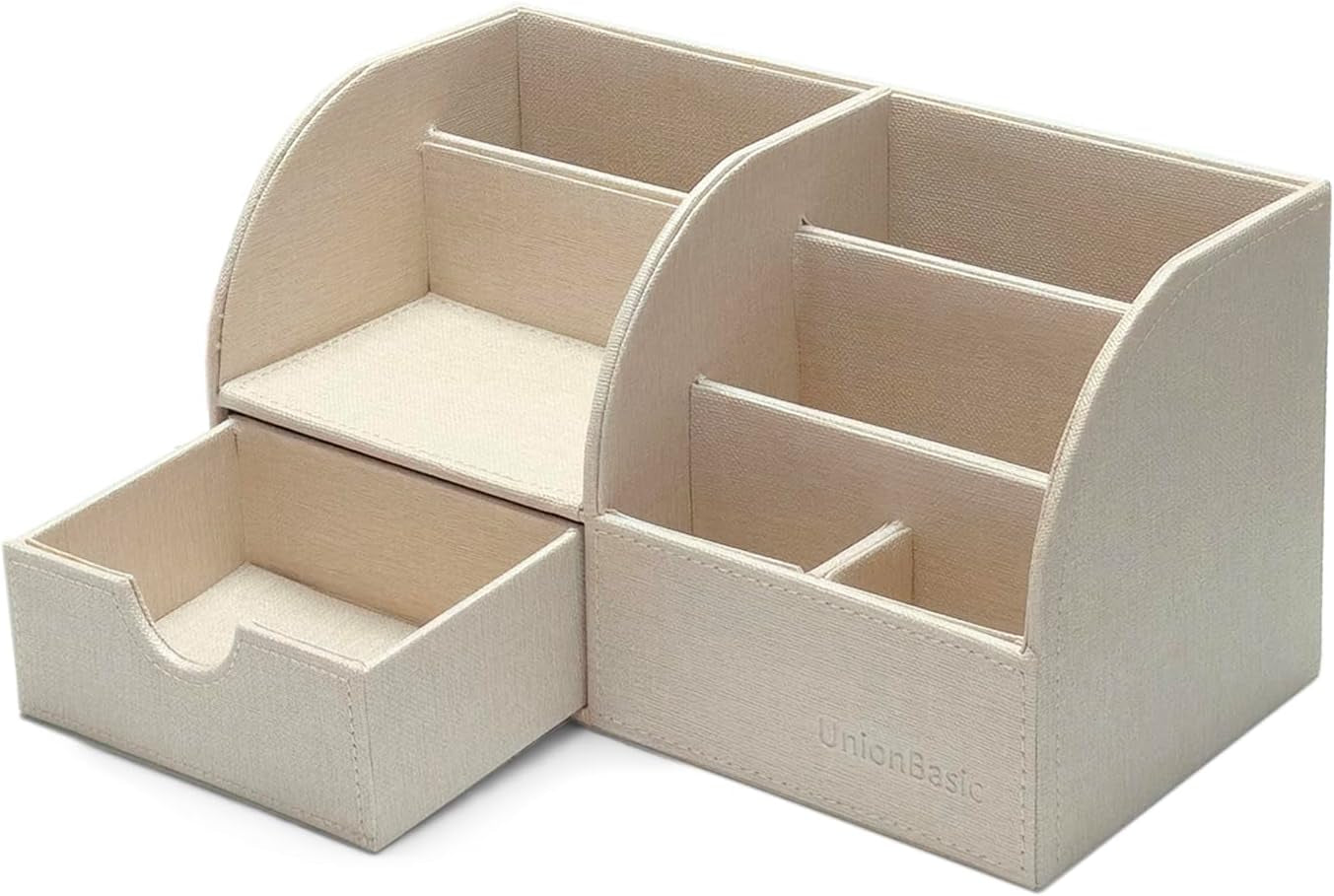Multifunctional Leather Desk Organizer - Elegant Storage Solution for Pens, Business Cards, Mobile Phones, and Stationery, Beige