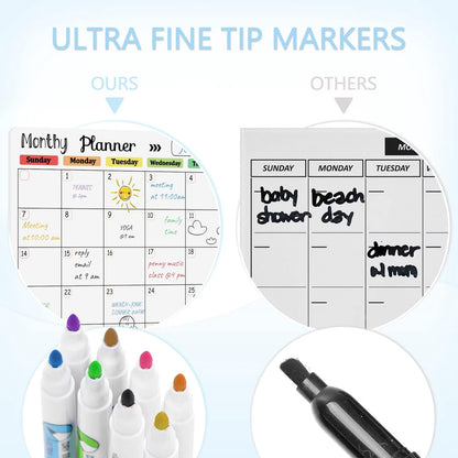 Dry Erase Whiteboard. Magnetic Dry Erase Calendar Board for Fridge Includes 8 Markers - Weekly Meal Planner Whiteboard, Grocery List and Notepad for Kitchen Refrigerator
