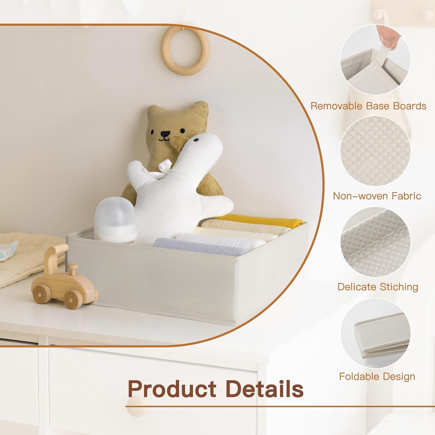 Drawer Organizer Clothes, 10 Pack Dresser Organizer for Baby Clothes, Underwear, Sock- Foldable Closet Organization and Storage Dividers Bins for Nursery, Bedroom (Oatmeal)