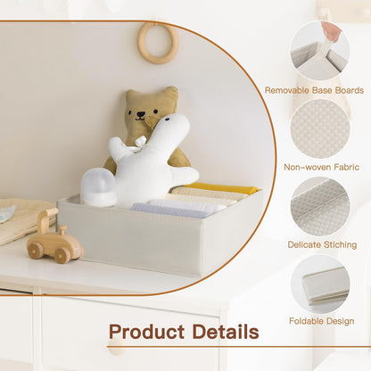 Drawer Organizer Clothes, 10 Pack Dresser Organizer for Baby Clothes, Underwear, Sock- Foldable Closet Organization and Storage Dividers Bins for Nursery, Bedroom (Oatmeal)