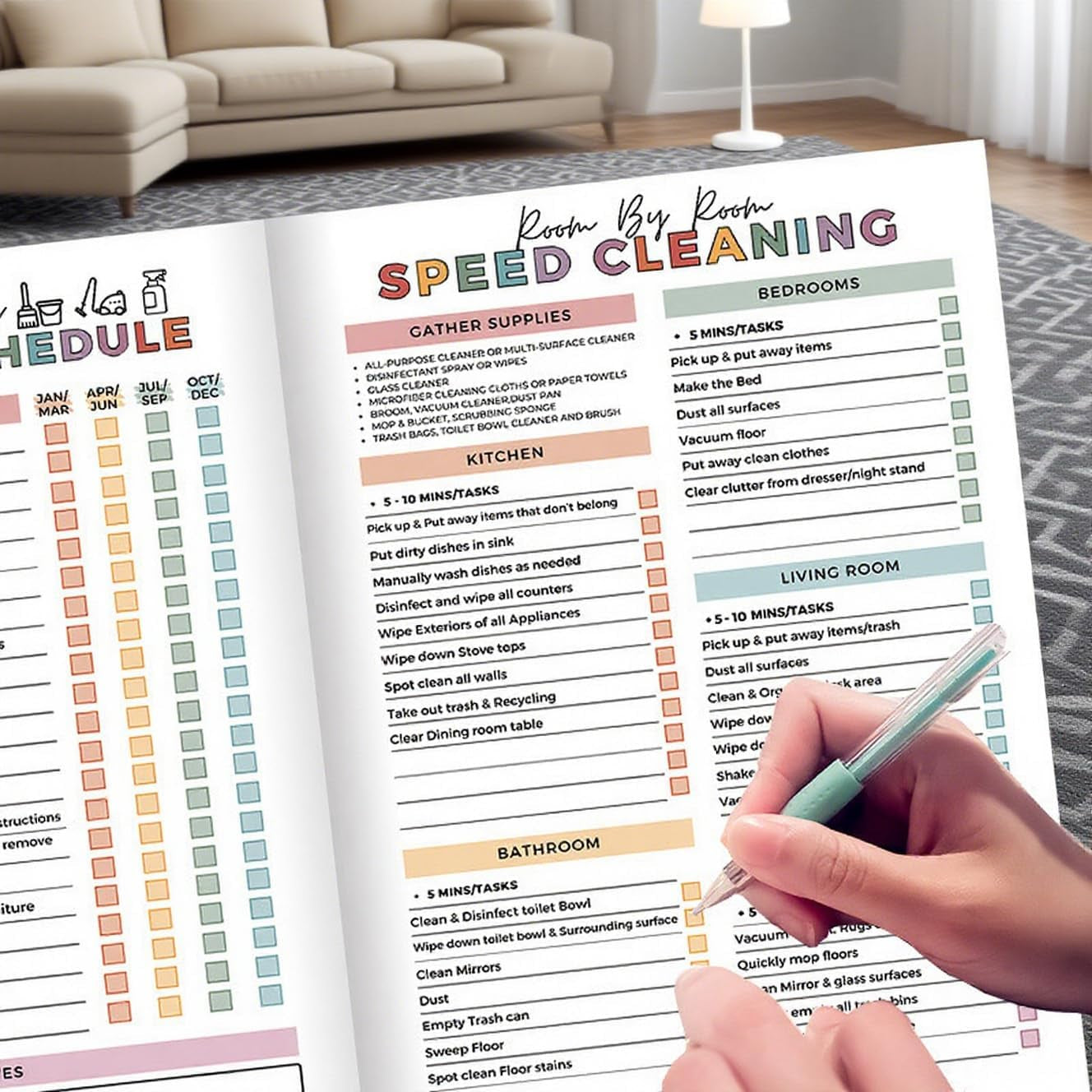 Adhd Cleaning Planner,Chore Chart for Adults, Cleaning Schedule and Checklist Organizer Cleaning Schedule and Checklist Notebook, Daily Weekly Monthly Schedule Household Cleaning Checklist Planner