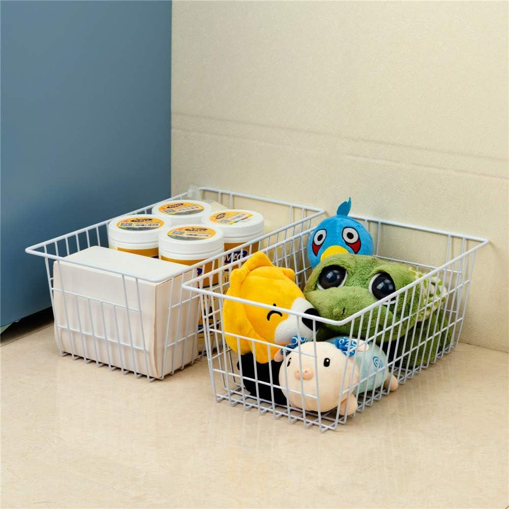 Freezer Baskets Wire Farmhouse Large Organizer Storage Bins Rack for Storage, Office, Bathroom, Pantry Organization with Handles-Set of 2, 15.7"