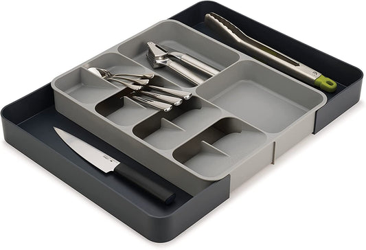 Joseph Joseph Drawerstore Expanding Flatware Cutlery, Utensil & Gadgets Organiser, Expandable in Drawer Space Saving Tray- Grey