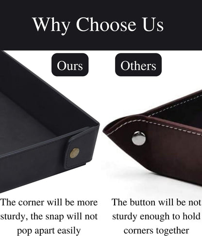 Faux Leather Valet Tray Organizer for Men - Catch-All Tray for Entryway Table Key, Wallet, Watch, Coin Change, Phone, Dresser EDC Dump Jewelry, Bedside Nightstand Desk-Top