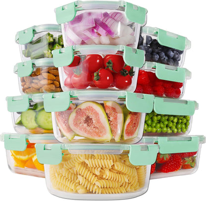 24Pc Glass Food Storage Containers with Lids, Glass Meal Prep Containers, Airtight Bento Boxes, BPA Free & Leak Proof, Pantry Kitchen Storage(12 Lids & 12 Containers) - Blue