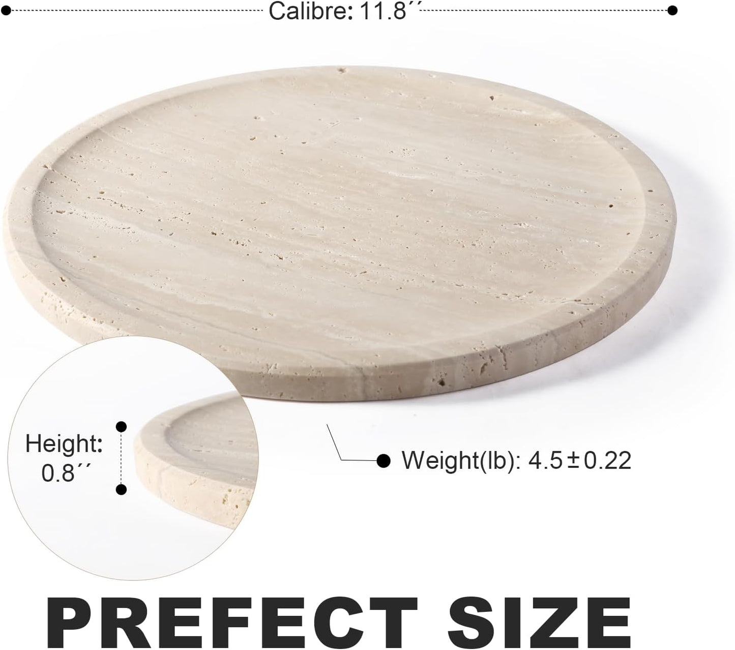 Travertine Tray, 11.8"X0.8" round Serving Tray for Kitchen and Coffee Table, Bathroom Trays for Counter, Decorative Vanity Trays, Catchall Fruit and Snack, Light Beige Ottoman Tray