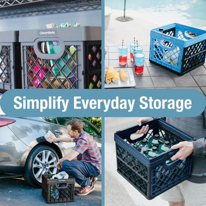 Collapsible Milk Crate, 25L Storage Crate, Holds 50 Lb, Obsidian | Organize Files, Groceries, and Gear in One Crate | Built-In Rails Hold Letter Folders, While the Frame Stacks Securely