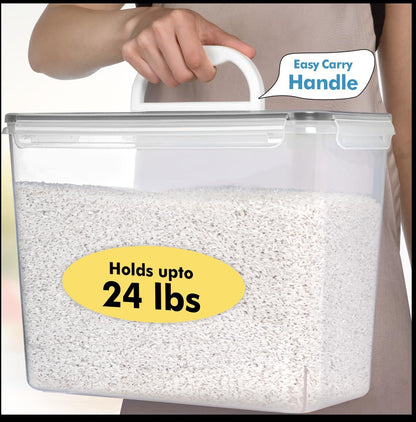2 PC (11L | 372 Oz) Flour Sugar Storage Containers with Easy Carry Handle - Plastic Extra Large Food Storage Containers with Lids for Rice Cereal, BPA Free & Airtight Kitchen Pantry Organization