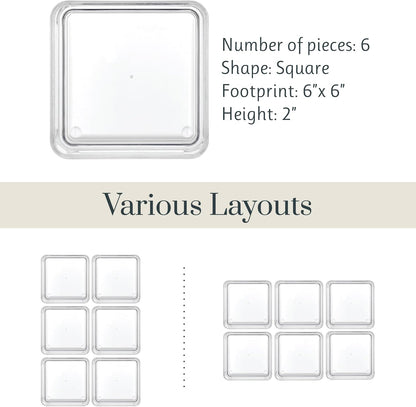 Simplesort 6-Piece Stackable Clear Drawer Organizer Set | 6" X 6" X 2" Square Trays | Small Makeup Vanity Storage Bins and Office Desk Drawer Dividers | Made in USA
