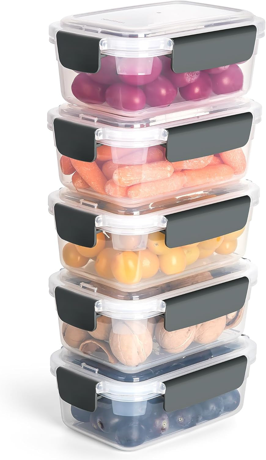 3Cup Plastic Food Storage Containers with Lids for Portion Control,5Pk | BPA Free,Stackable and Nestable,Snaplock Lid ,Freezer Dishwasher Microwave Safe