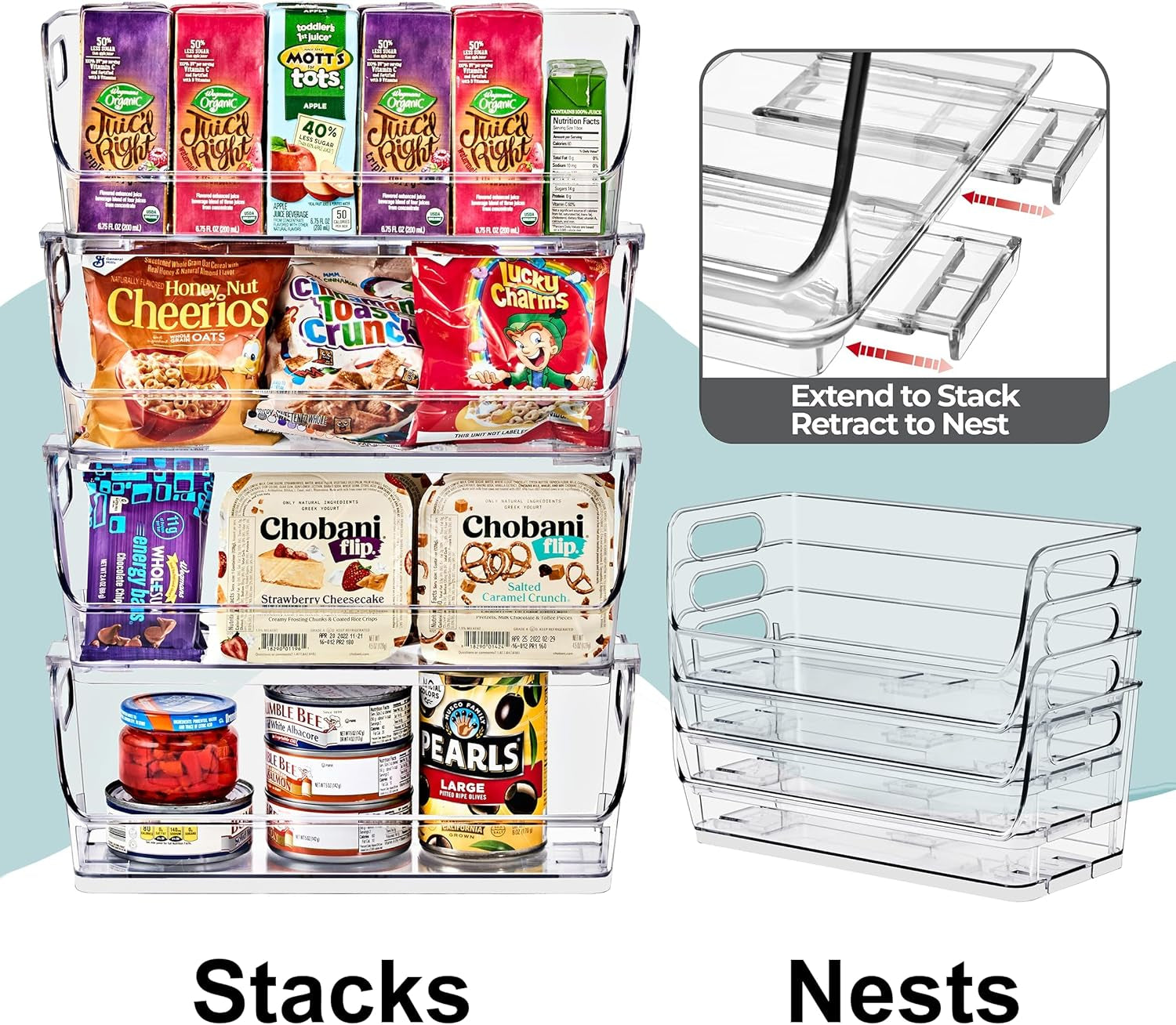 Stackable Storage Bins Open Front, Clear Stackable Storage Bins, Pantry Bins for Storage and Organization, Acrylic Stackable Bins for Kitchen, Clear Pantry Organizer Bins (Small Narrow 6 Pack)