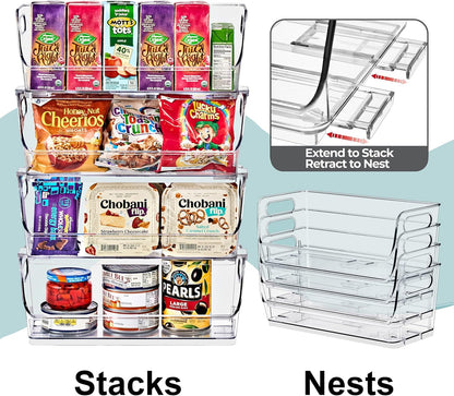 Stackable Storage Bins Open Front, Clear Stackable Storage Bins, Pantry Bins for Storage and Organization, Acrylic Stackable Bins for Kitchen, Clear Pantry Organizer Bins (Small Narrow 6 Pack)