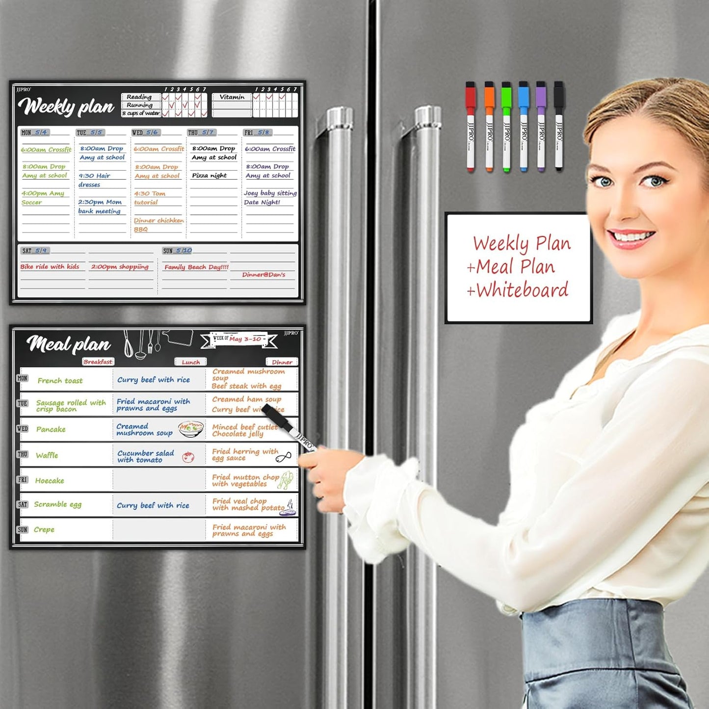Magnetic Dry Erase Meal Planning Whiteboard for Refrigerator-Magnetic Weekly Planner for Fridge-One Bonus Notepad Whiteboard-Refrigerator Organizer with Weekly Planning Boards
