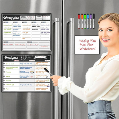 Magnetic Dry Erase Meal Planning Whiteboard for Refrigerator-Magnetic Weekly Planner for Fridge-One Bonus Notepad Whiteboard-Refrigerator Organizer with Weekly Planning Boards