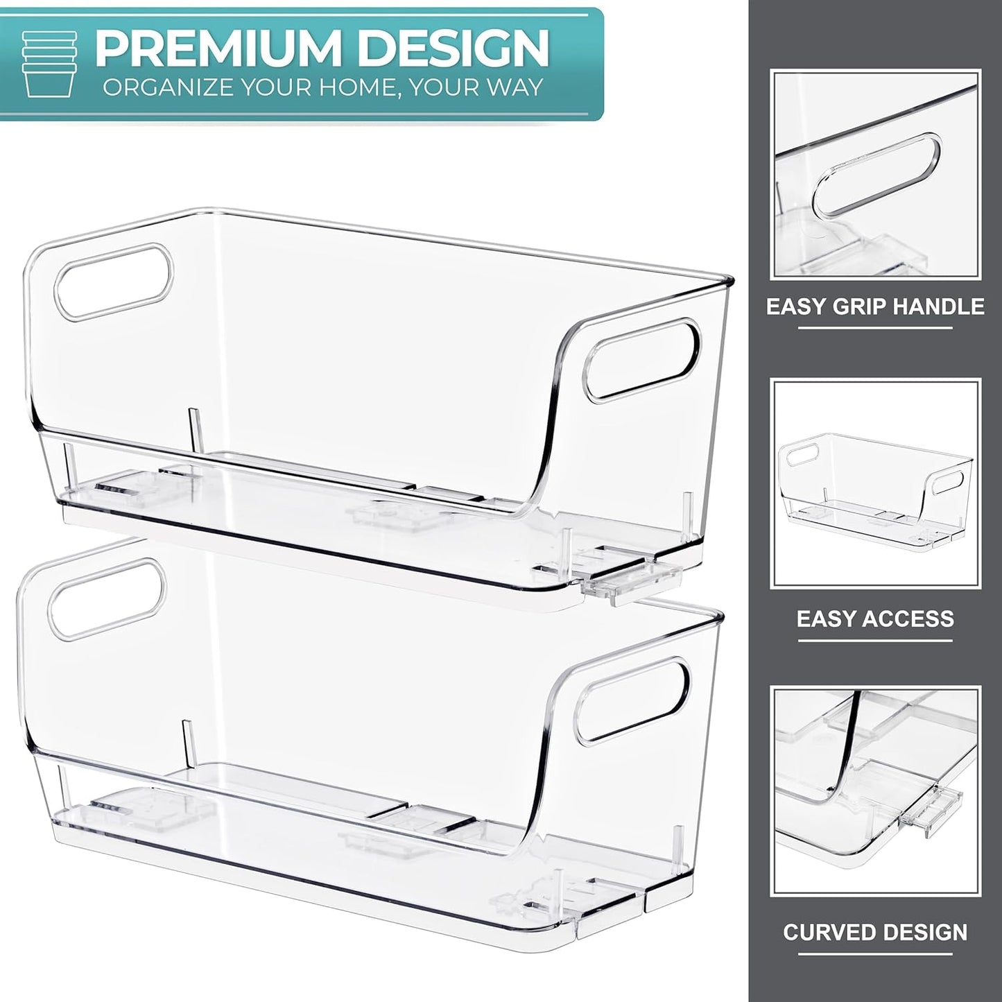 Stackable Storage Bins Open Front, Clear Stackable Storage Bins, Pantry Bins for Storage and Organization, Acrylic Stackable Bins for Kitchen, Clear Pantry Organizer Bins (Small Narrow 6 Pack)