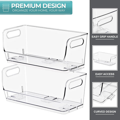 Stackable Storage Bins Open Front, Clear Stackable Storage Bins, Pantry Bins for Storage and Organization, Acrylic Stackable Bins for Kitchen, Clear Pantry Organizer Bins (Small Narrow 6 Pack)
