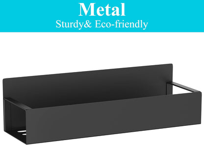 Metal Magnetic Spice Rack for Refrigerator Black, 4 Pack | Magnetic Shelves Heavy Duty for Fridge in Kitchen, Seasoning Storage Organizer, for Oven Washer and Dryer, for Heavier Items
