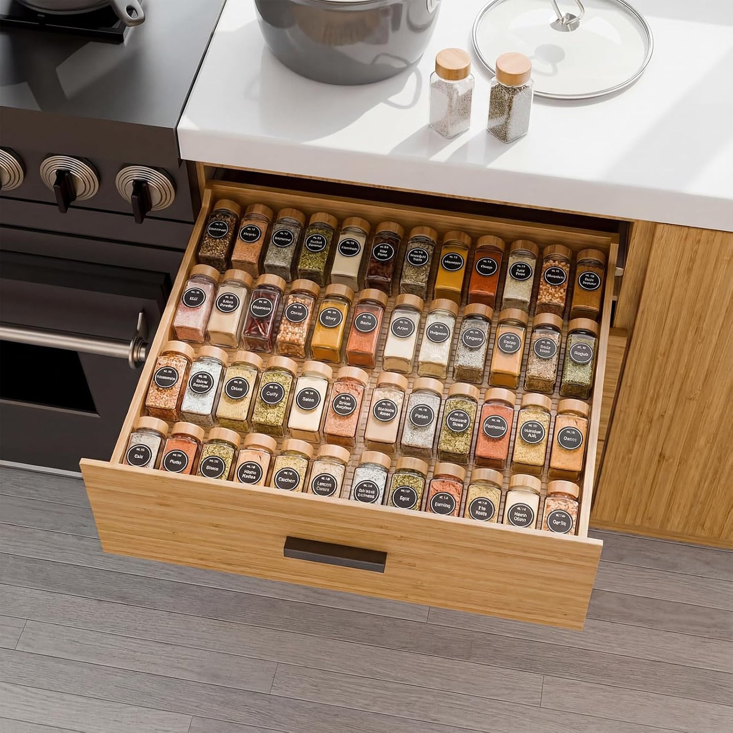 4 Pack Adjustable Spice Rack for Drawer- Expandable from 11" to 22" Expandable Spice Drawer Organizer 4 Tiers Acrylic Seasoning Organizer Rack,Clear Spice Rack Tray for Spices,Condiment (4)