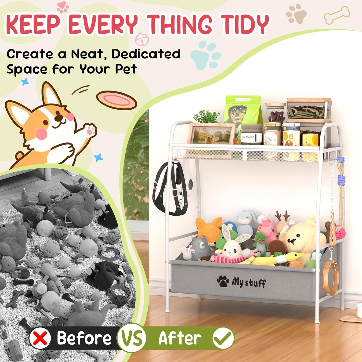 Large Dog Toy Basket, Toy Box for Dogs, Pet Toys Bin Dog Metal Wire Basket for Toys, Food Storage, Storage Organizer Chest Storage, Toy Box for Living Room Area (White)