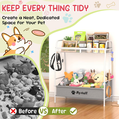 Large Dog Toy Basket, Toy Box for Dogs, Pet Toys Bin Dog Metal Wire Basket for Toys, Food Storage, Storage Organizer Chest Storage, Toy Box for Living Room Area (White)