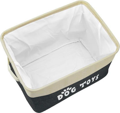 Dog Toy Basket, Large Collapsible, Black, M: 15"X11"X9" | Dog Toy Bin Box, Comfortable Handles, Large Pet Toy Storage Organizer, for Accessories, Toys, Coat & Clothing, Blanket Leash