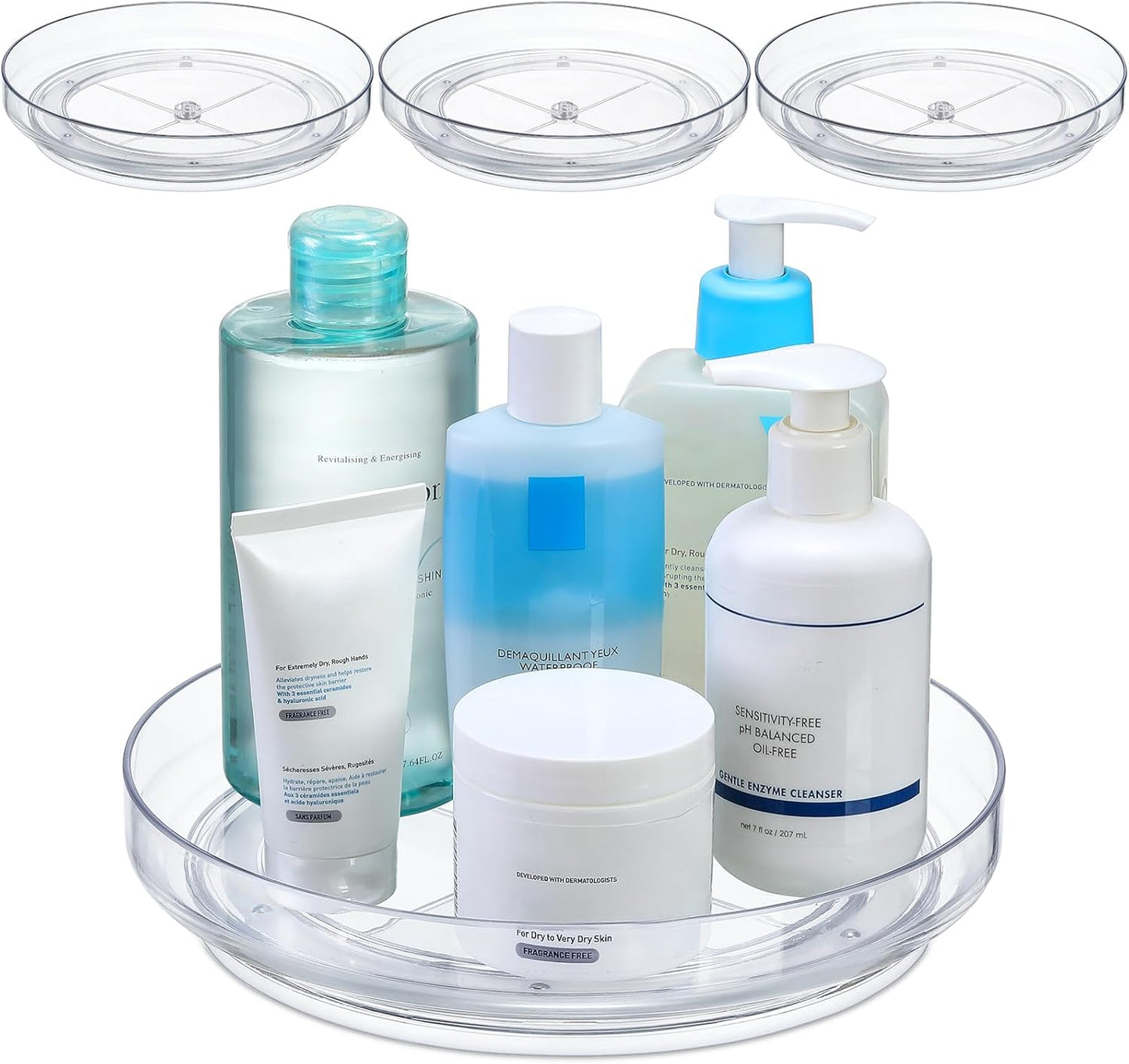 Set of 2 - 9-Inch Clear Acrylic Non-Skid Lazy Susan Turntable Organizers for Kitchen, Pantry, Refrigerator, Vanity, and Bathroom Storage