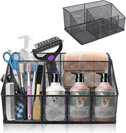 Universal Pet Grooming Supplies Organizer, Dog Storage Organizer for Grooming Supplies, 6-Compartment Mesh Wire Dog Stuff Storage Organizer for Dogs Cat Grooming Blanket,Shampoo,Trimmer,Clipper,Brush