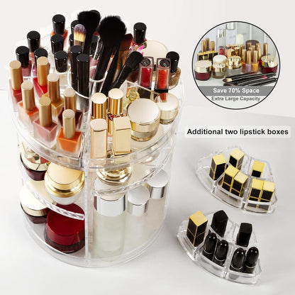 360-Degree Rotating Adjustable Makeup Organizer with 8 Layers for Cosmetics, Brushes, and Lipsticks - Clear Storage Display Case