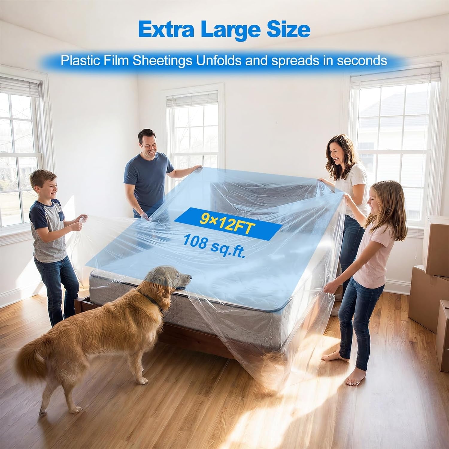 6 Pack Plastic Drop Cloths for Painting 9X12Ft - Disposable Premium Plastic Tarp for Painting, Lightweight Drop Cloth for Painting for Furniture & Floor Protection