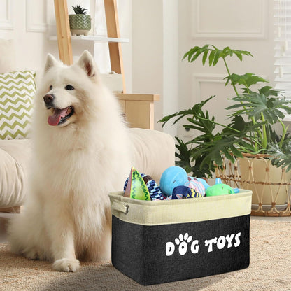 Dog Toy Basket, Large Collapsible, Black, M: 15"X11"X9" | Dog Toy Bin Box, Comfortable Handles, Large Pet Toy Storage Organizer, for Accessories, Toys, Coat & Clothing, Blanket Leash