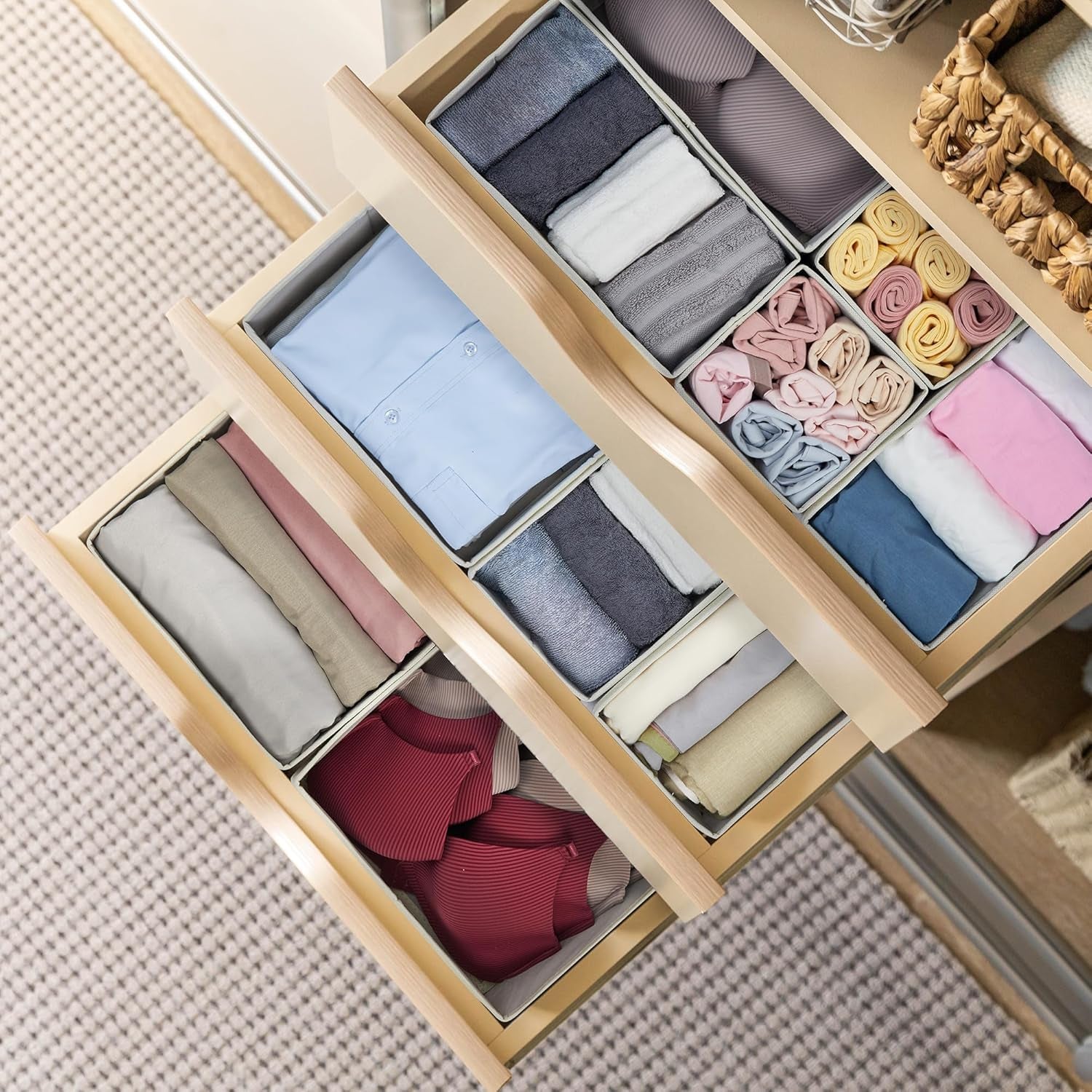 16 Pack Drawer Organizer Clothes, Dresser Drawer Organizers for Clothing Fabric Foldable Closet Organizers and Storage Bins for Baby Clothes, Nursery, Underwear, Bras, Socks