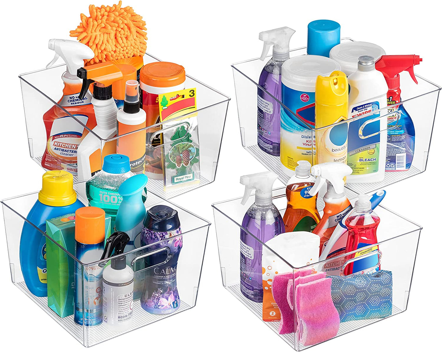Clear Plastic Storage Bins – XL 4 Pack Perfect for Kitchen,Fridge, Pantry Organization, Cabinet Organizers