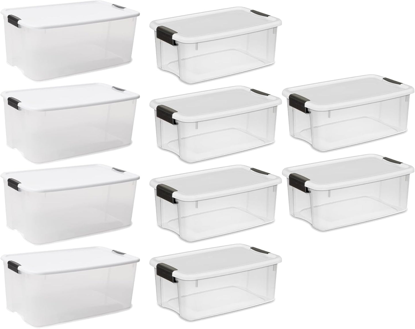 4 Sets of 116 Quart and 6 Sets of 18 Quart Heavy-Duty Stackable Clear Latch Lid Storage Container Tote for Home Organization