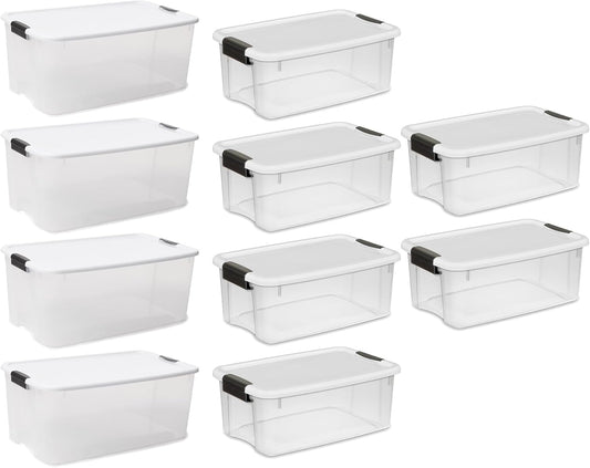4 Sets of 116 Quart and 6 Sets of 18 Quart Heavy-Duty Stackable Clear Latch Lid Storage Container Tote for Home Organization