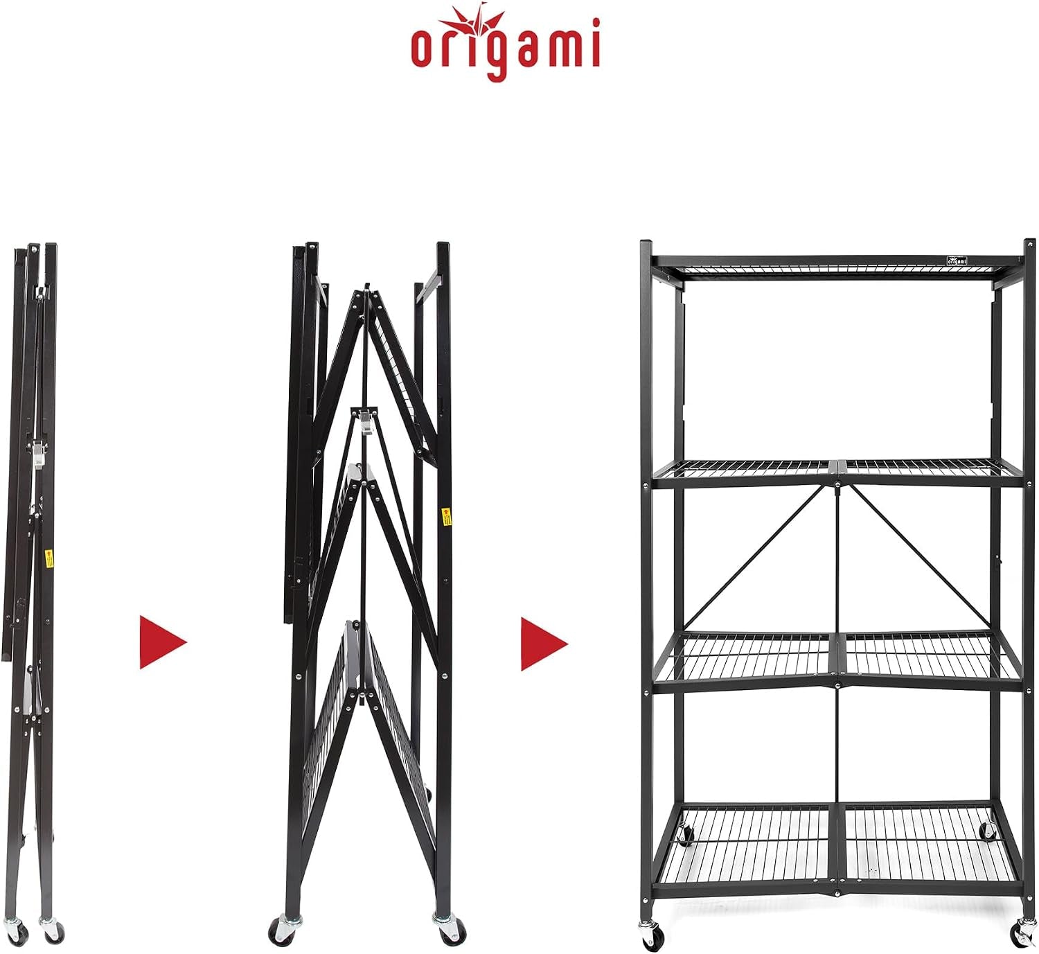 R5 4-Shelf Heavy-Duty Folding Storage Rack, Black – Large Foldable Metal Shelving Unit with Wheels for Garage, Pantry, Basement, Laundry Room or Warehouse