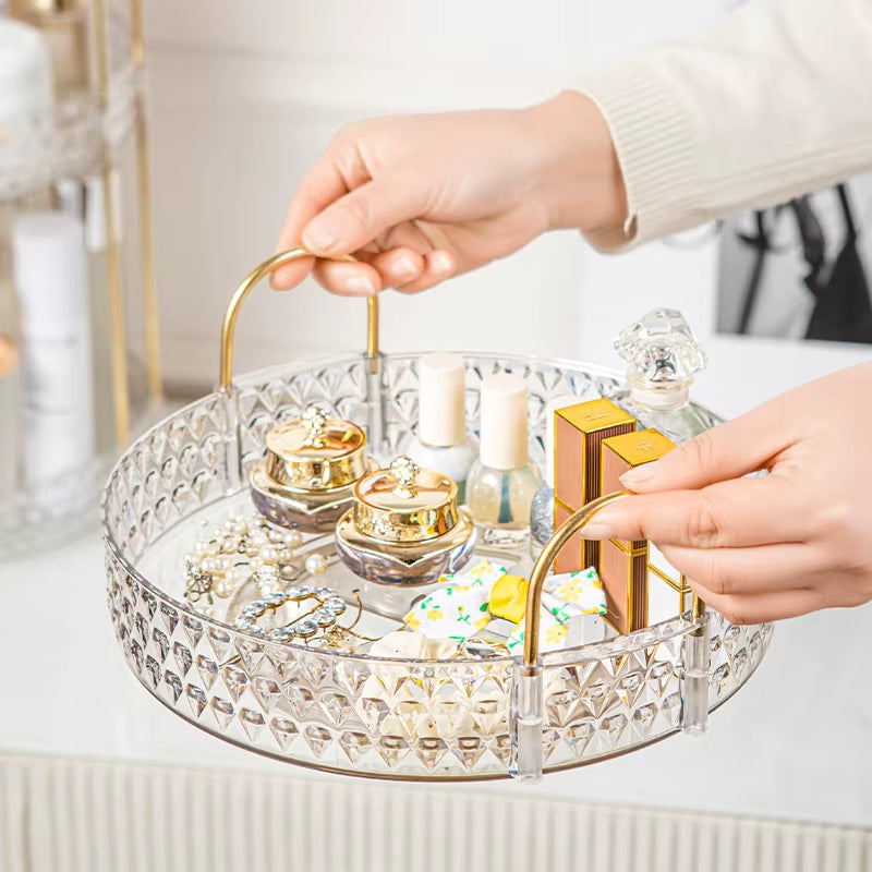360° Rotating 3-Tier Transparent Cosmetic Organizer with Diamond Pattern for Bathroom Vanity and Countertop